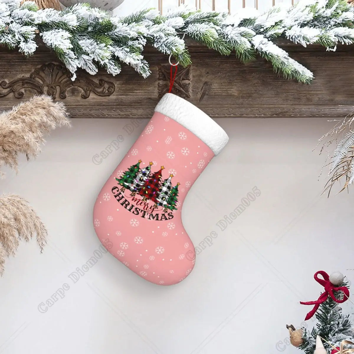 Pink Snowflake and Tree Christmas Stocking