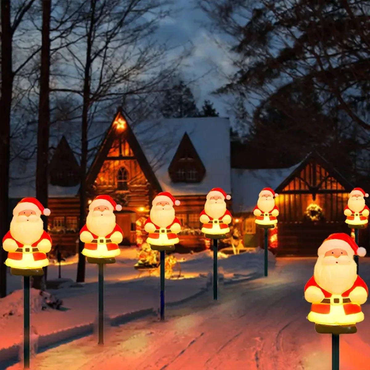 Solar Santa Pathway Lights — Set of 5