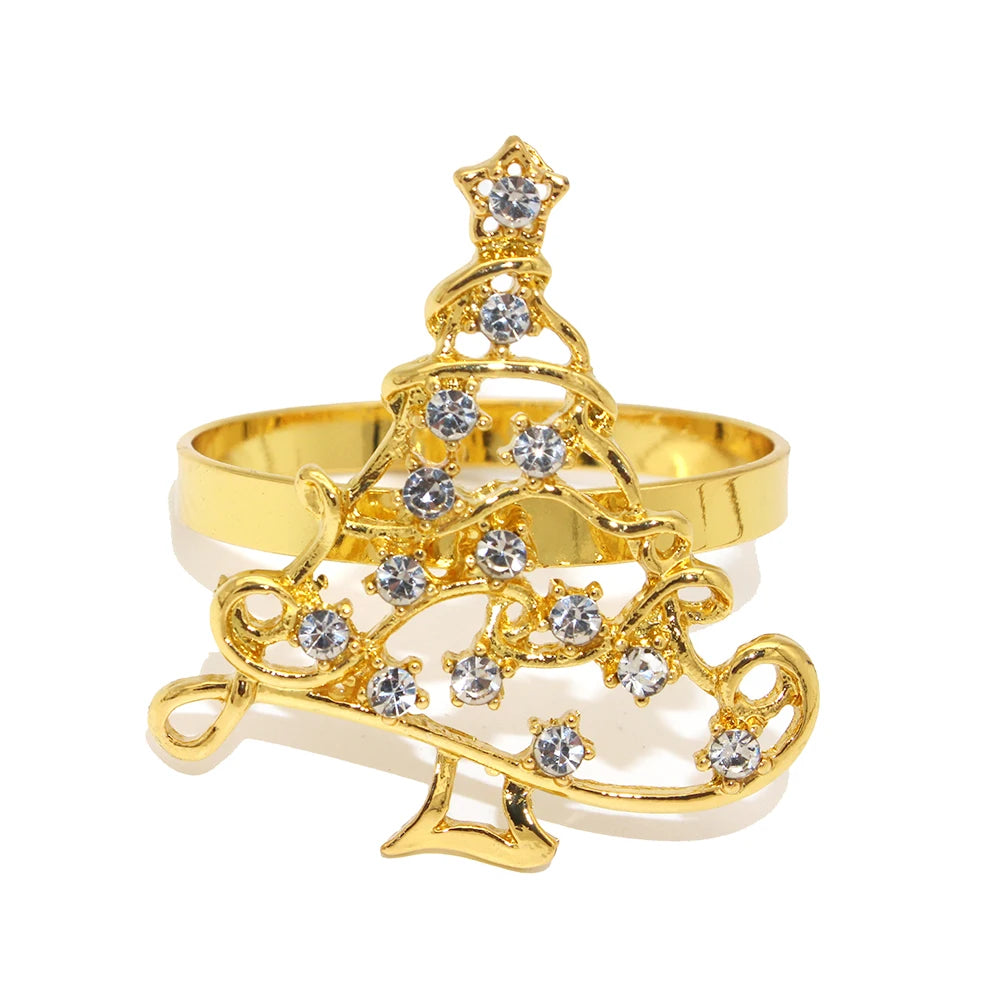 Rhinestone Christmas Napkin Rings — Set of 6