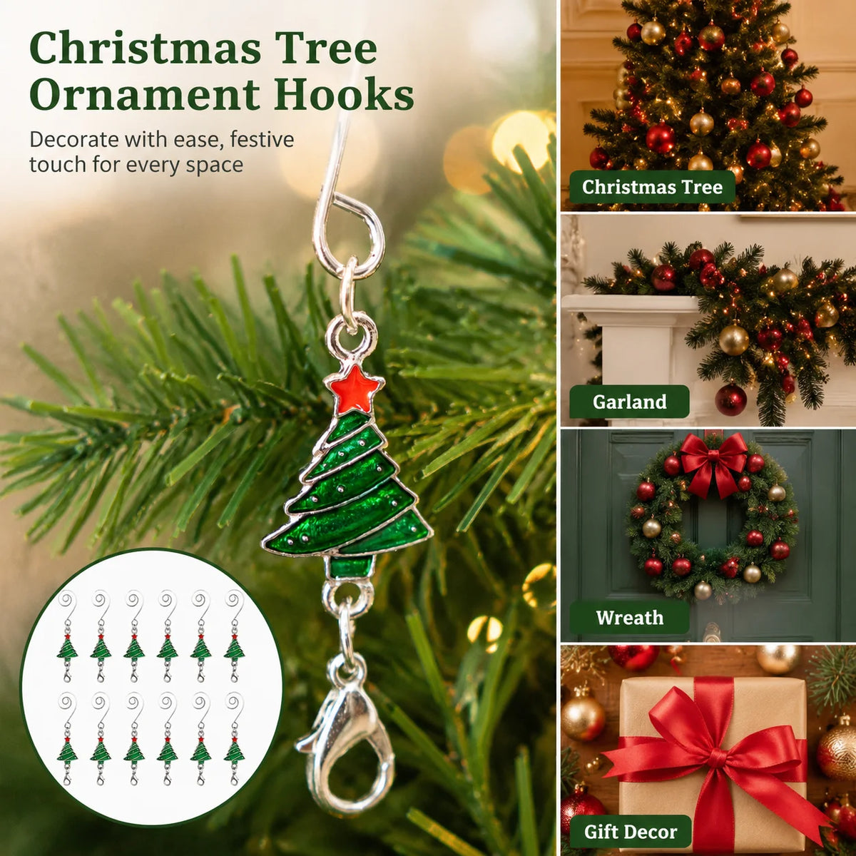 Christmas Tree Ornament Hooks — Set of 12