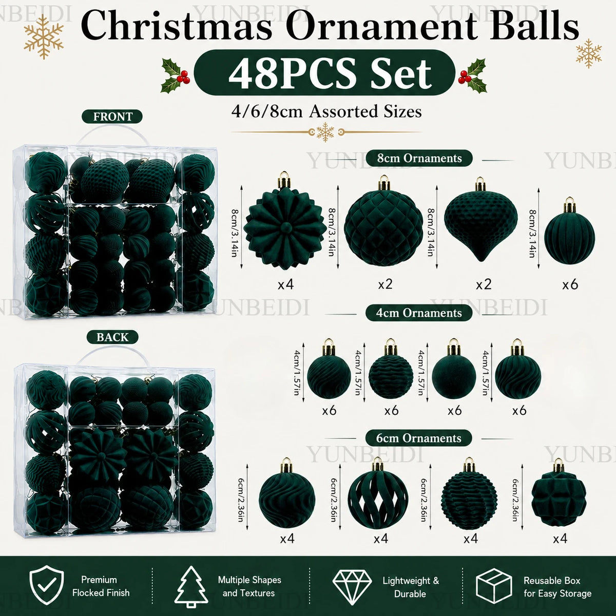 Velvet-Look Christmas Baubles — Set of 48
