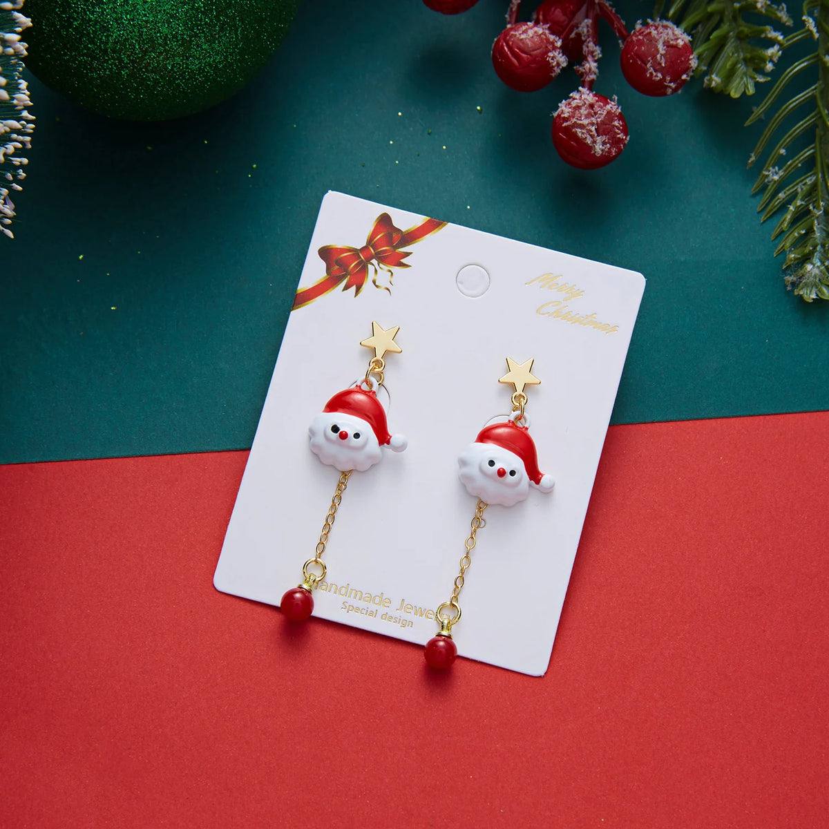 Christmas Bow & Tassel Drop Earrings