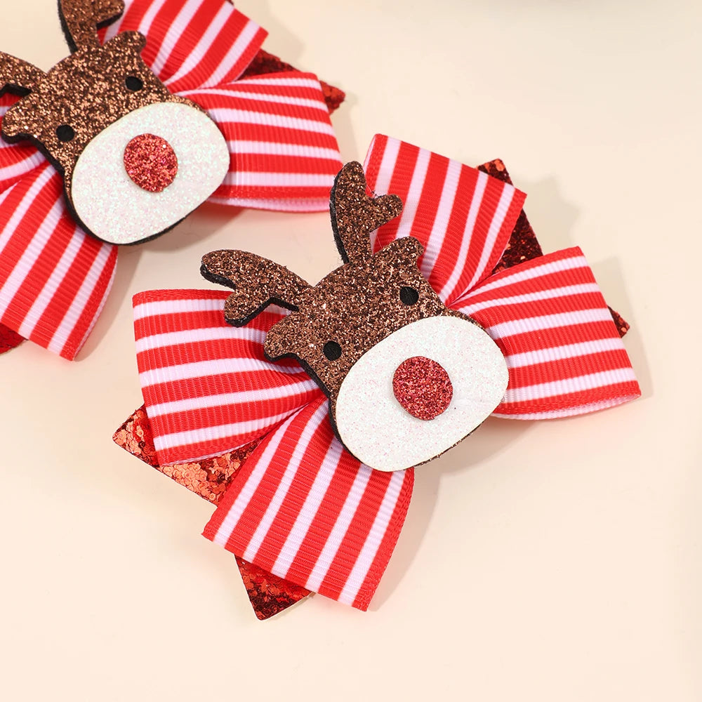Reindeer Bow Hair Clips — Pair