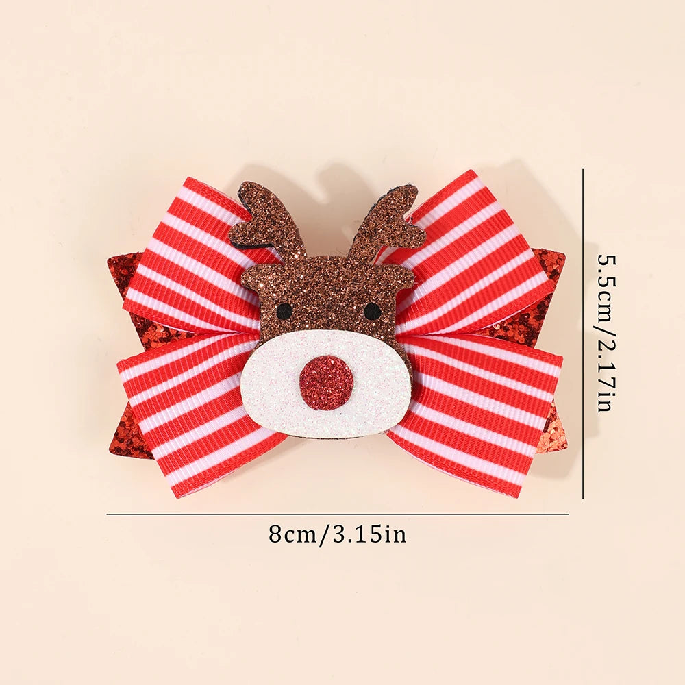 Reindeer Bow Hair Clips — Pair