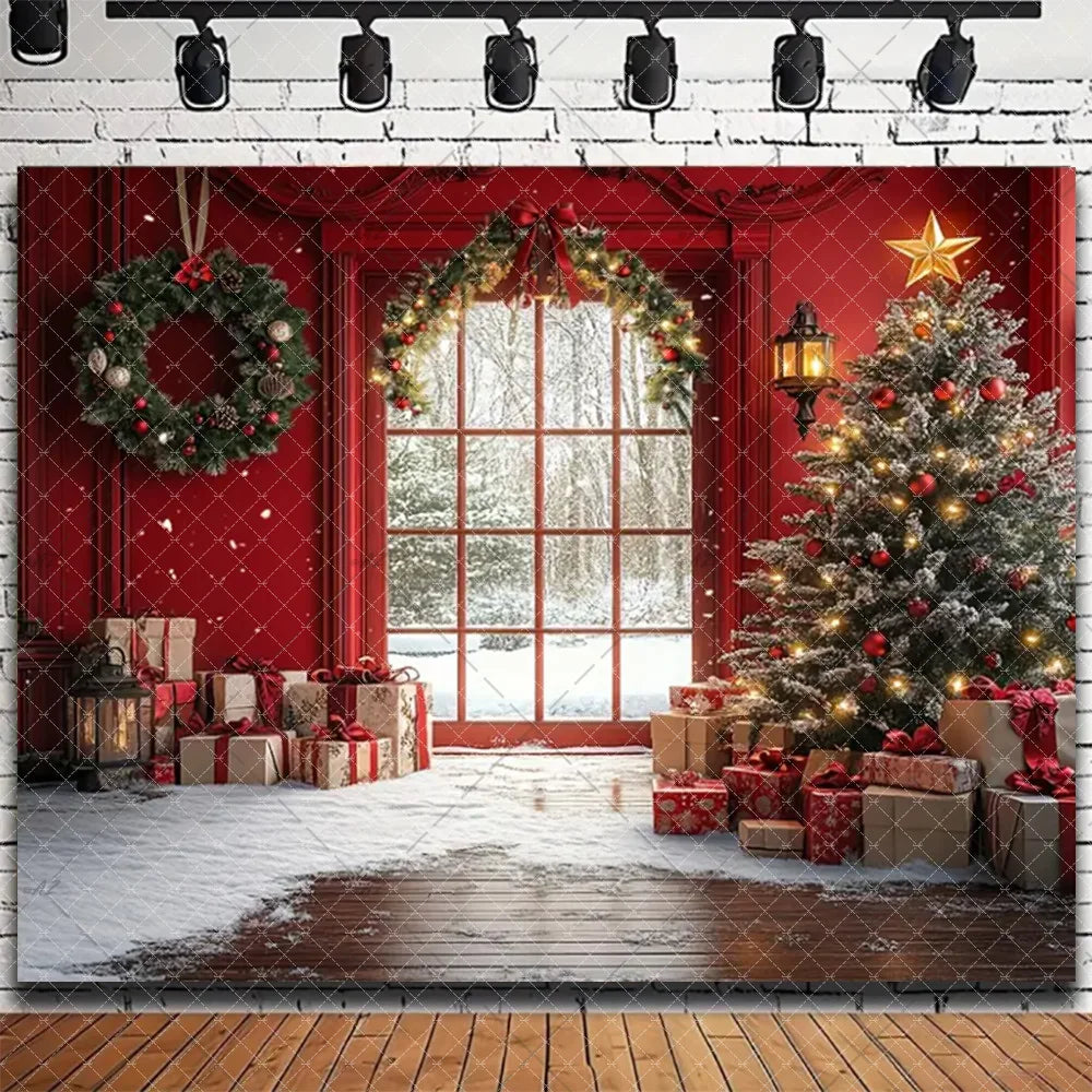 Santa & Fireplace Christmas Photo Backdrop