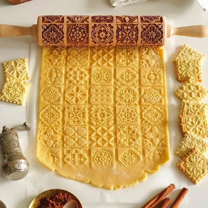 Christmas Patterned Wooden Rolling Pin