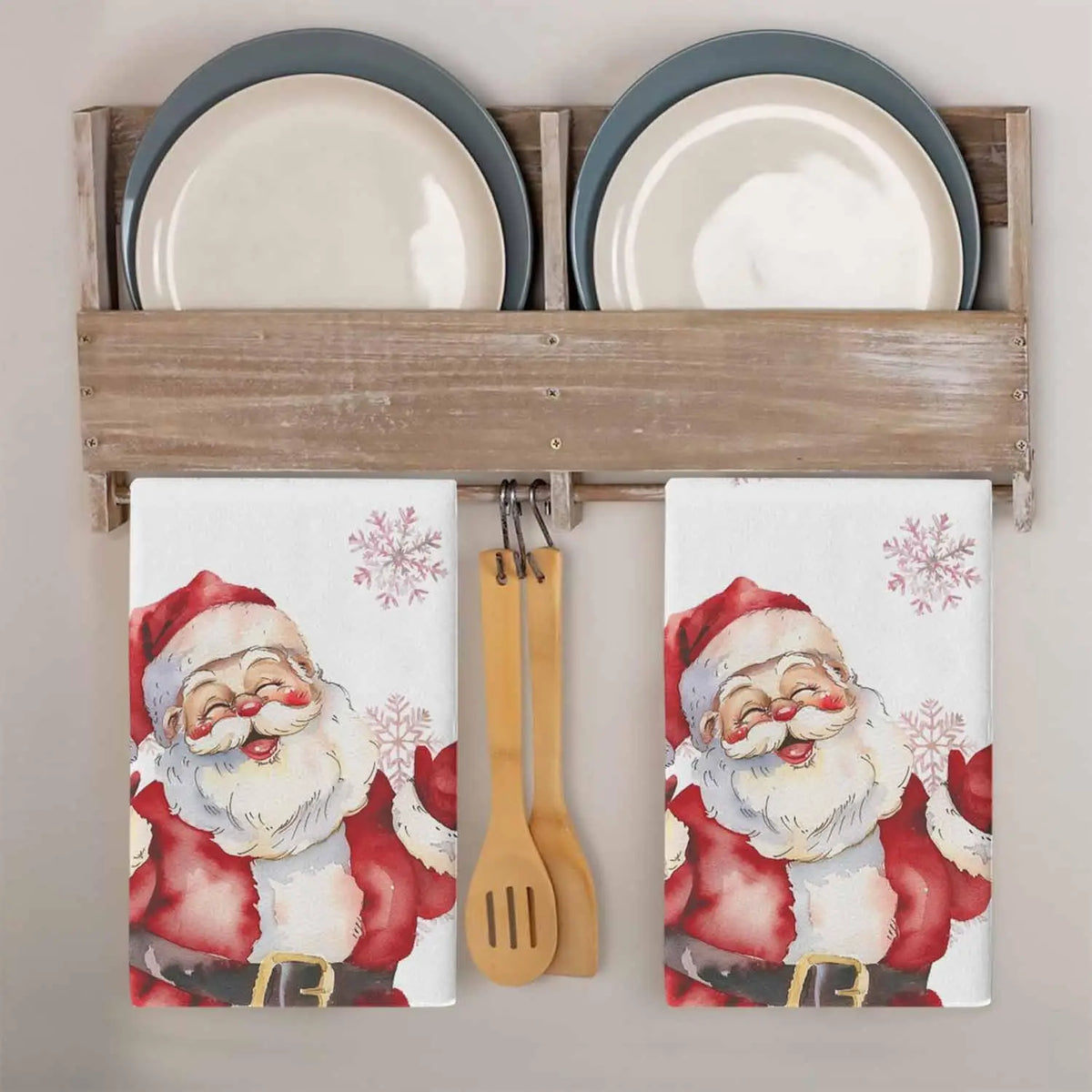 Santa & Snowflake Kitchen Towels — Set of 2