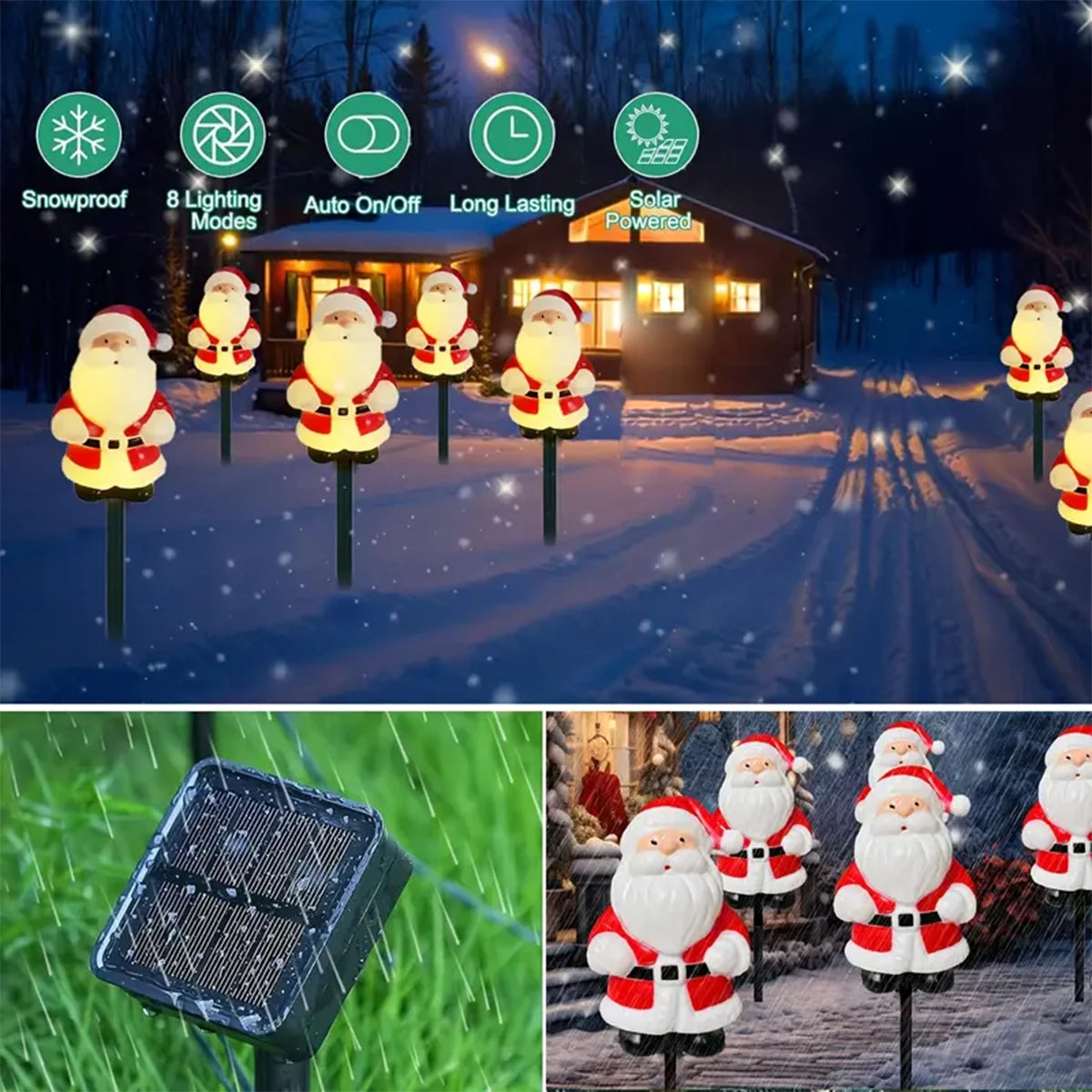 Solar Santa Pathway Lights — Set of 5