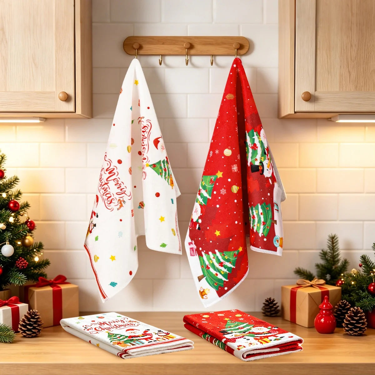 Santa Christmas Dish Towels — Set of 2