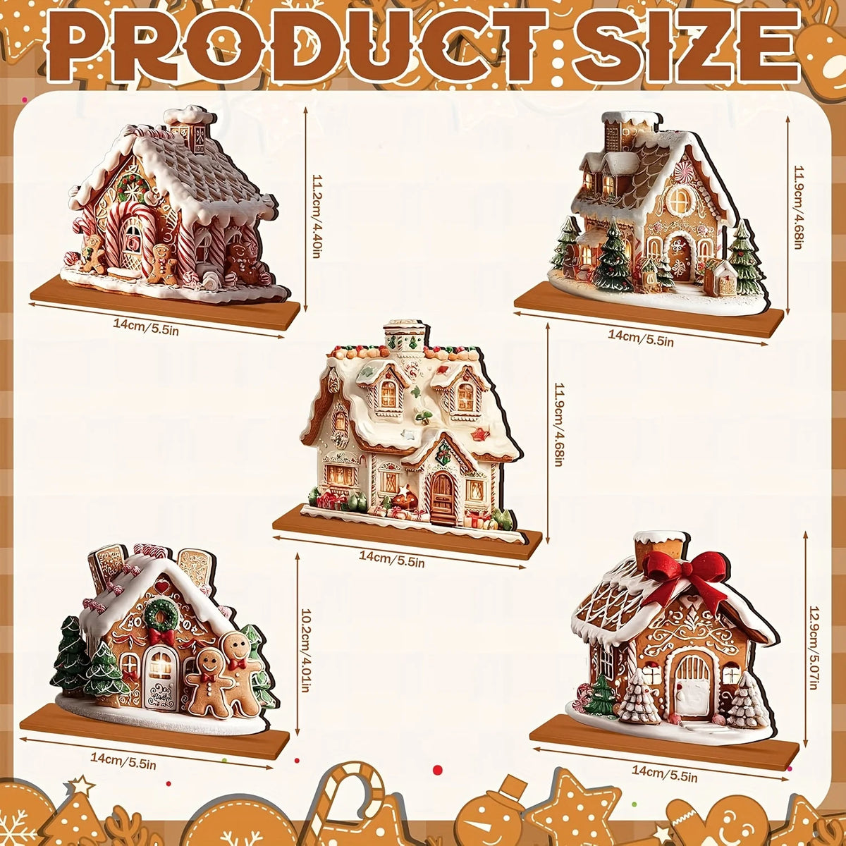 Gingerbread House Tabletop Decorations — Set of 5