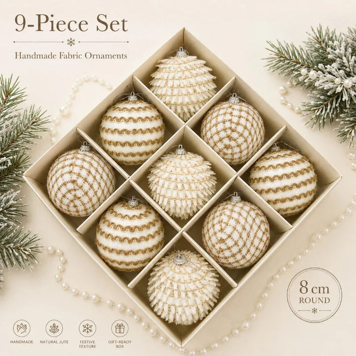 Woven-Texture Christmas Baubles — Set of 9