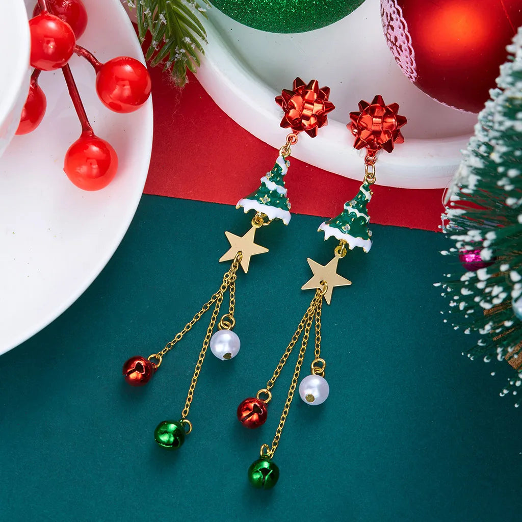 Christmas Bow & Tassel Drop Earrings