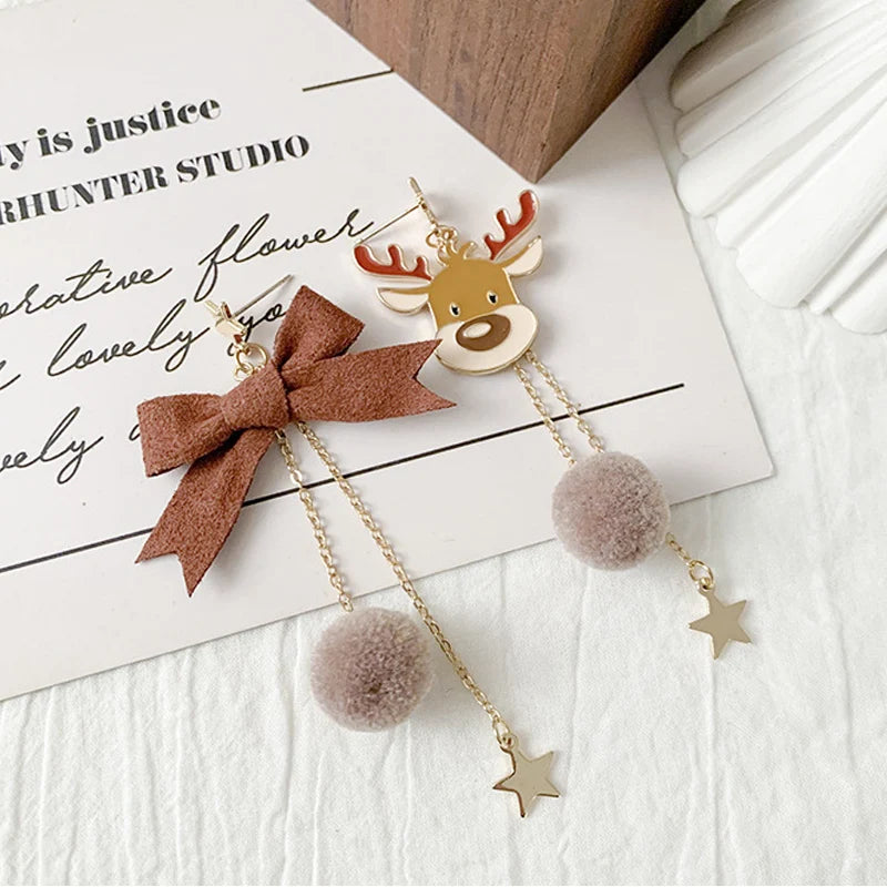 Christmas Bow & Tassel Drop Earrings