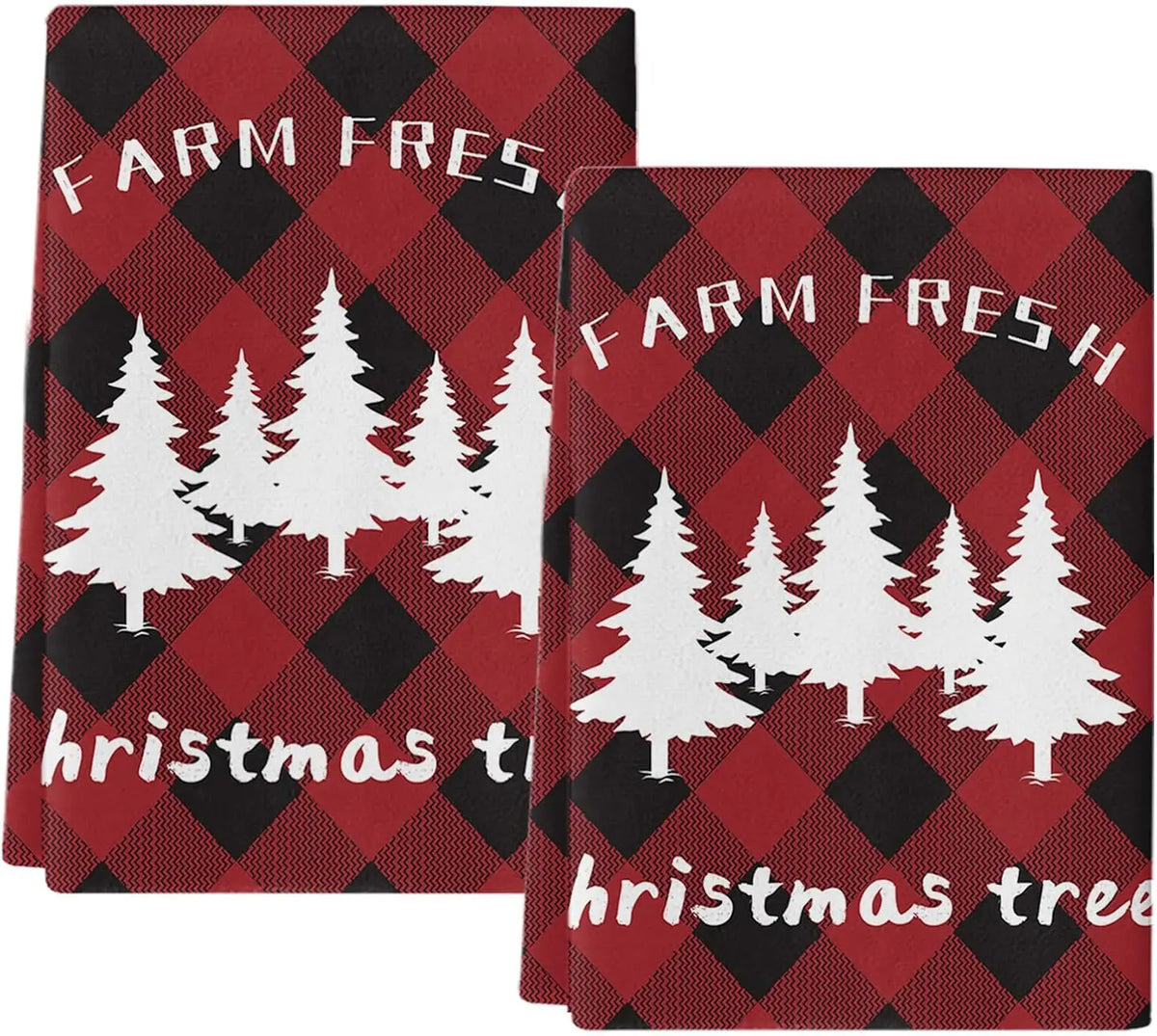 Red & Black Plaid Christmas Tree Towels — Set of 2