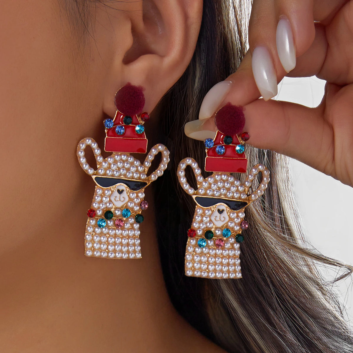 Festive Rhinestone Ornament Earrings