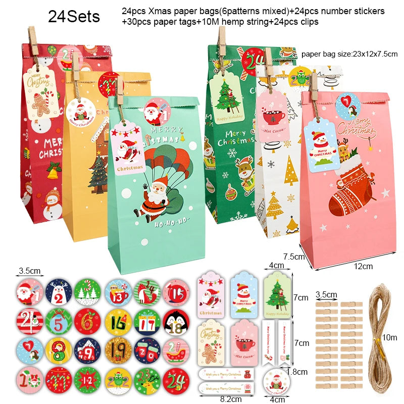 Christmas Advent Paper Gift Bag Kit — 24 Bags