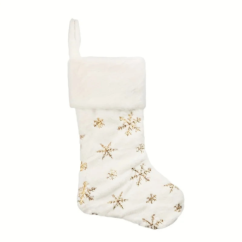 Faux-Fur Snowflake Sequin Christmas Stocking