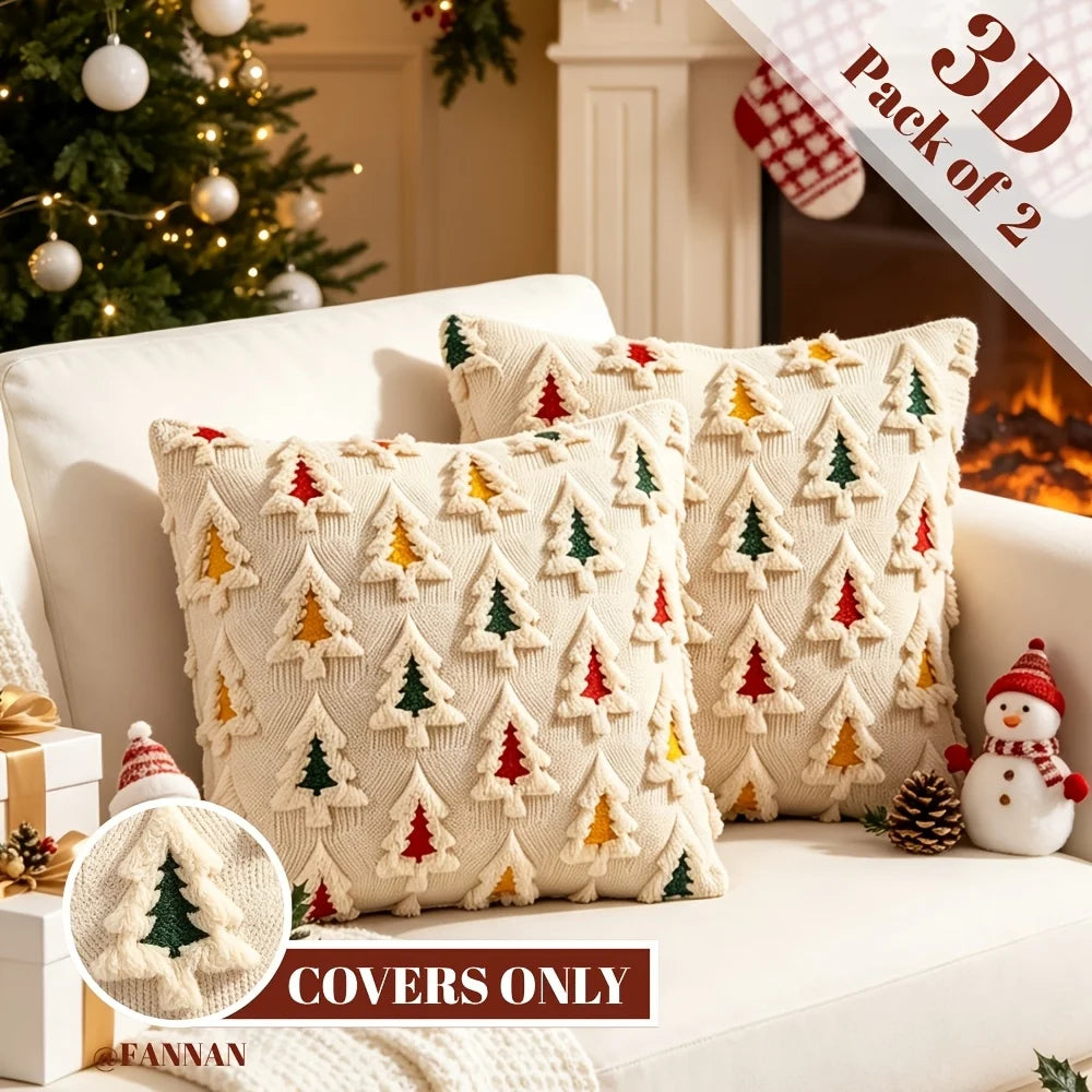 Colorful Christmas Tree Pillow Covers — Set of 2