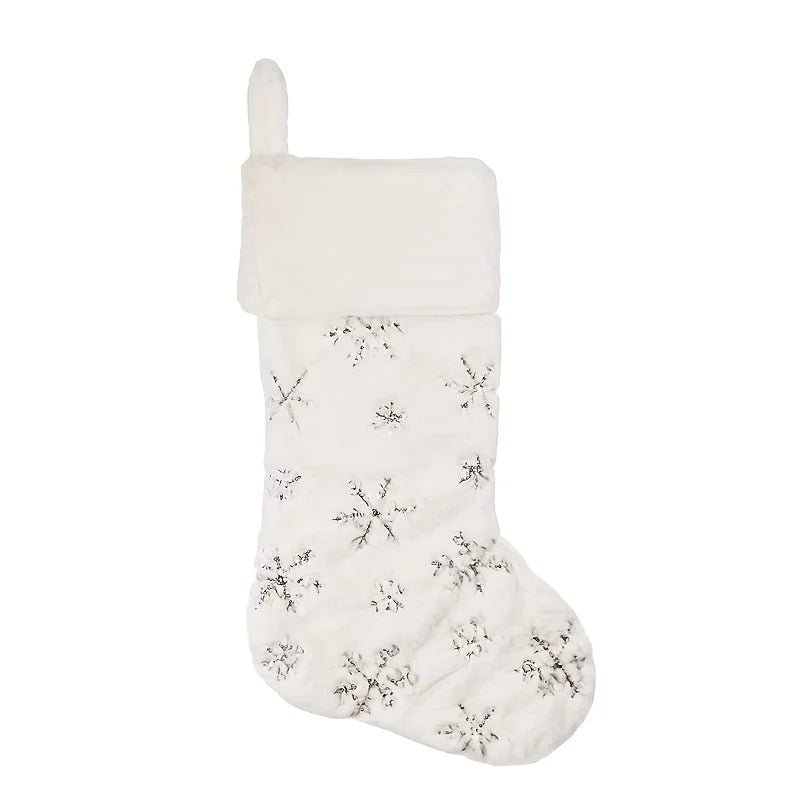 Faux-Fur Snowflake Sequin Christmas Stocking