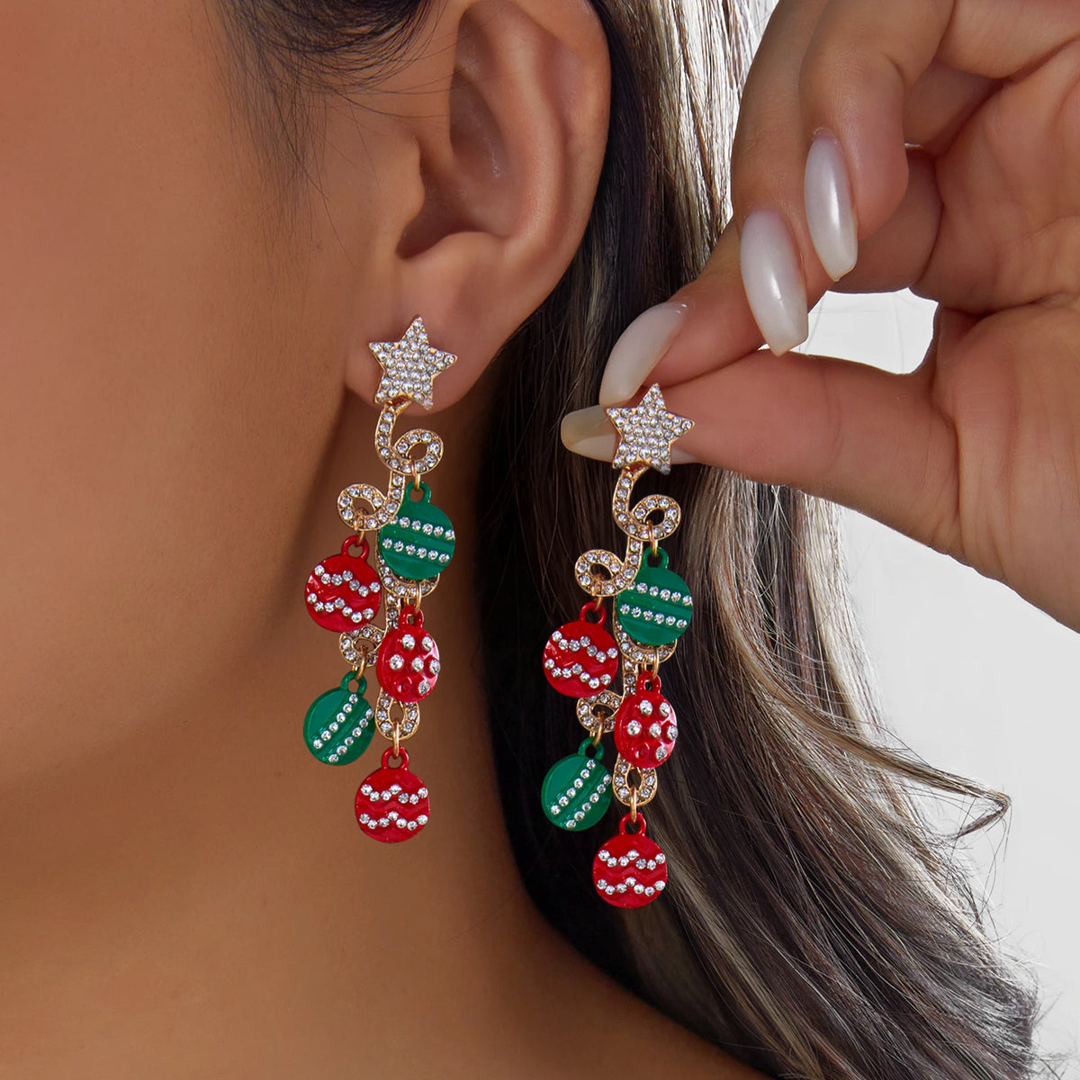 Festive Rhinestone Ornament Earrings