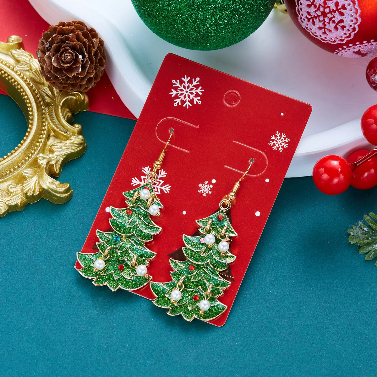 Rhinestone Christmas Tree Drop Earrings