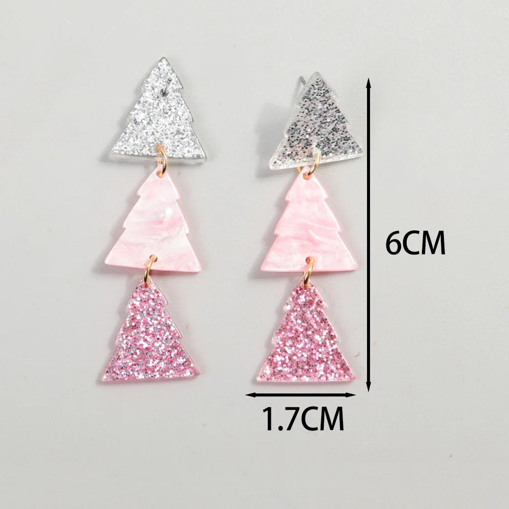 Glitter Acrylic Christmas Tree Earrings