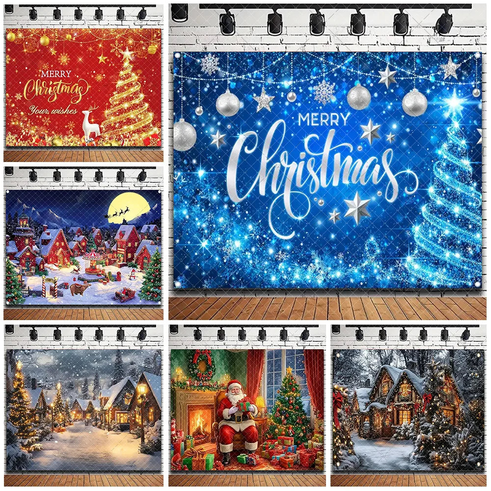 Santa & Fireplace Christmas Photo Backdrop