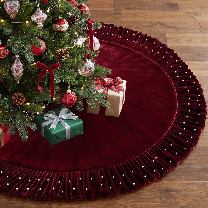 Red Velvet-Look Pearl Tree Skirt — 60 in