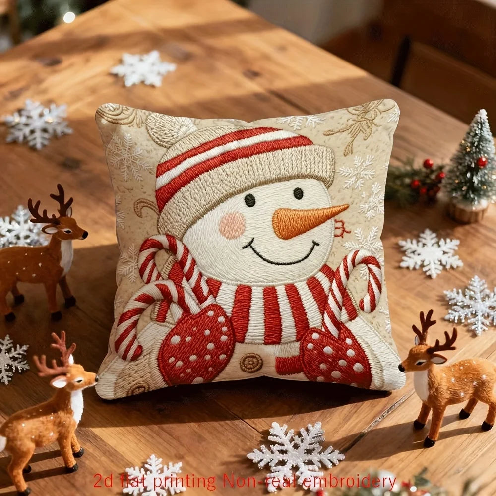 Reindeer & Candy Cane Pillow Cover