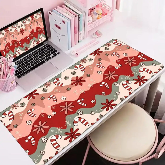 Candy Cane and Snowflake Christmas Desk Mat