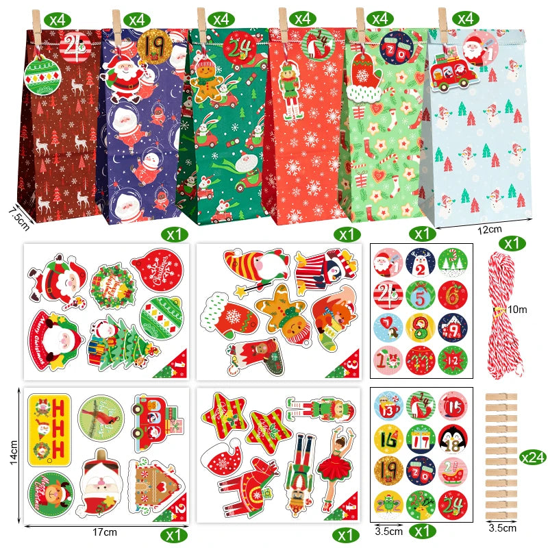 Christmas Advent Paper Gift Bag Kit — 24 Bags