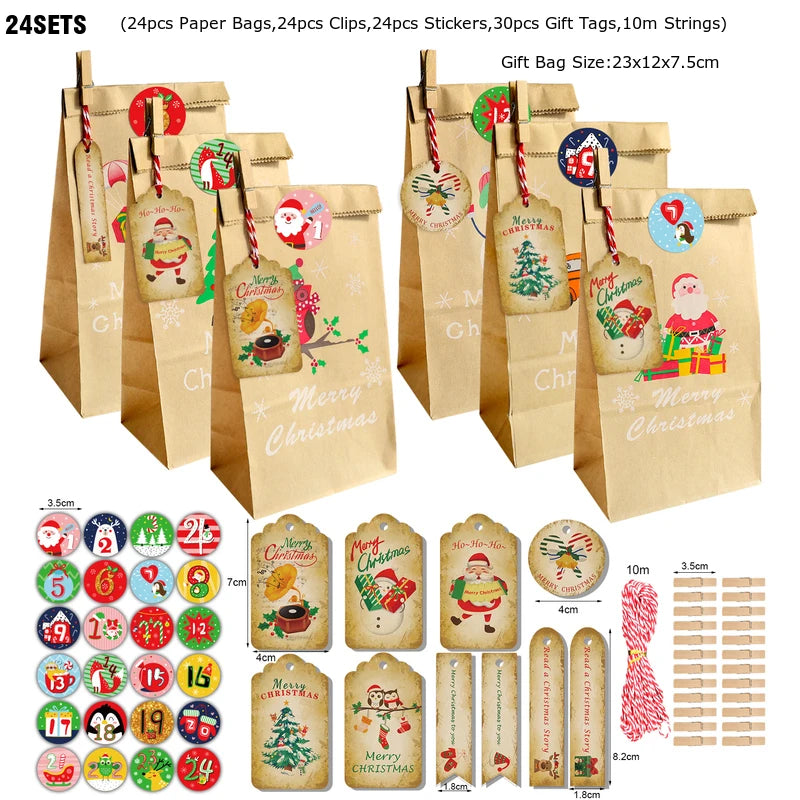 Christmas Advent Paper Gift Bag Kit — 24 Bags