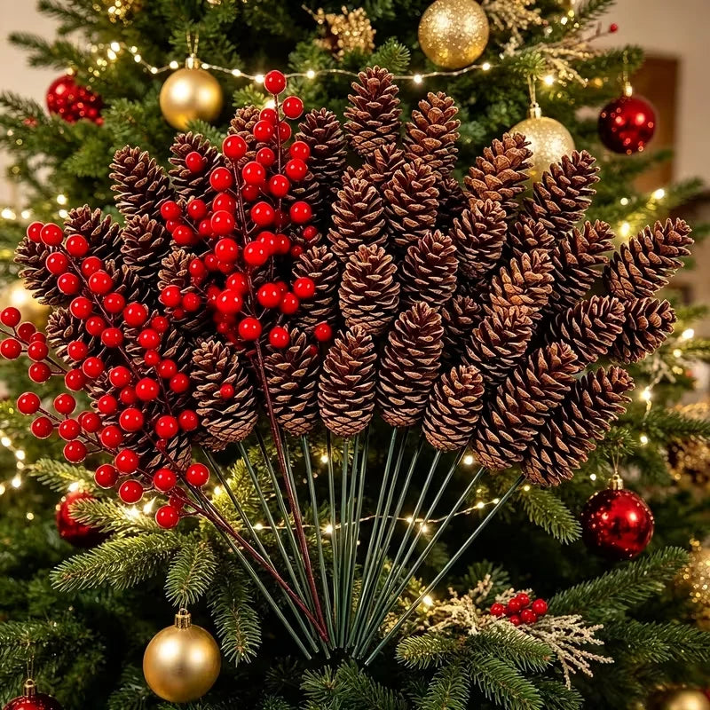 Pinecone and Red Berry Craft Picks