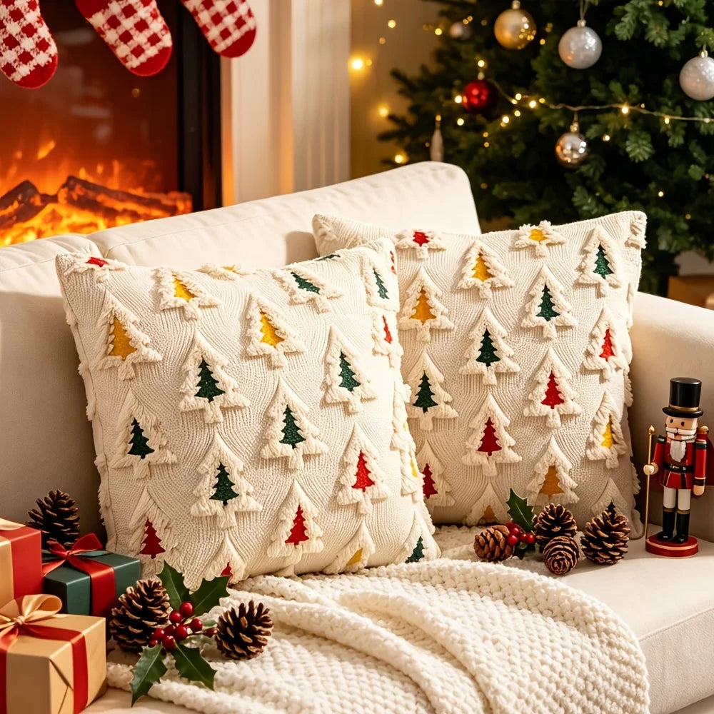 Colorful Christmas Tree Pillow Covers — Set of 2