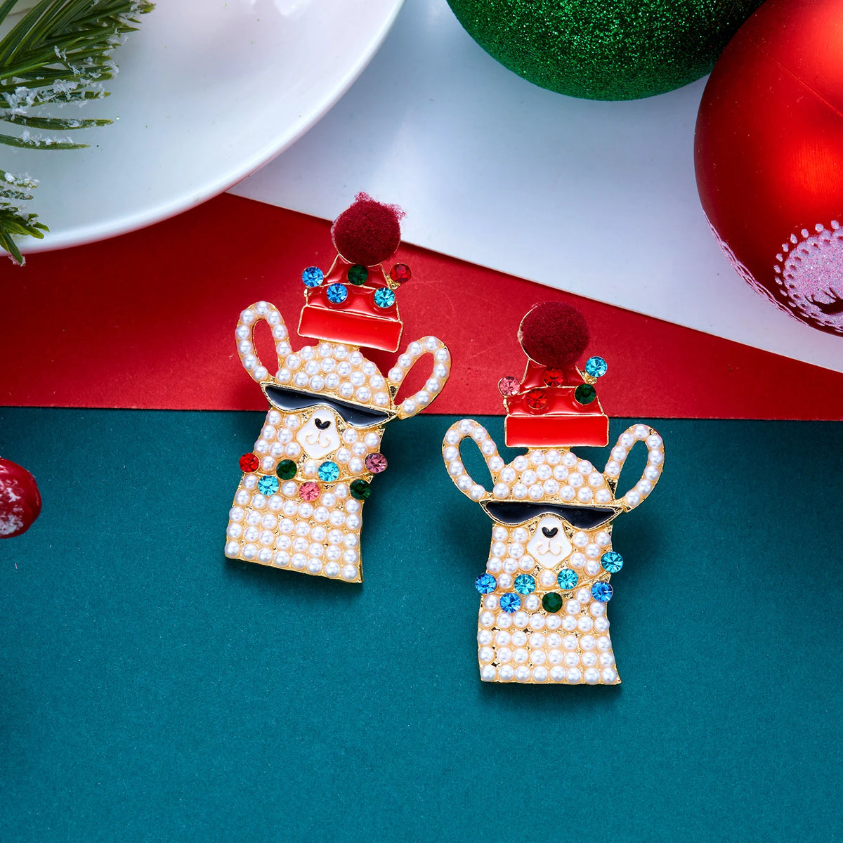 Festive Rhinestone Ornament Earrings
