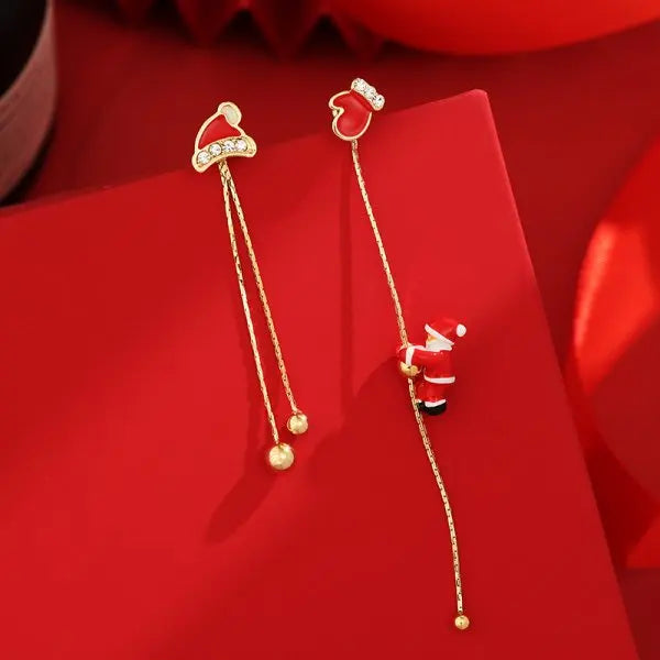 Christmas Bow & Tassel Drop Earrings