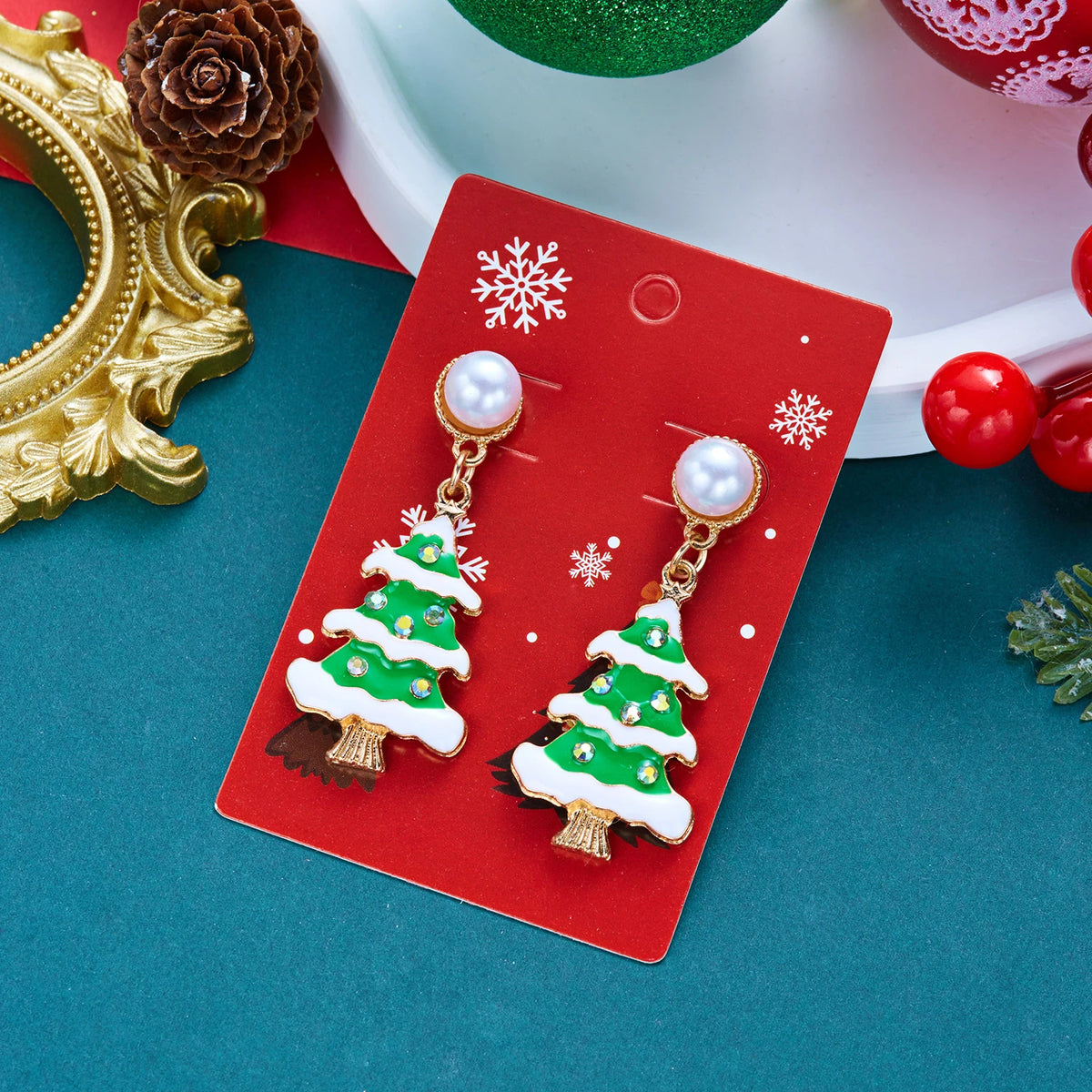 Rhinestone Christmas Tree Drop Earrings