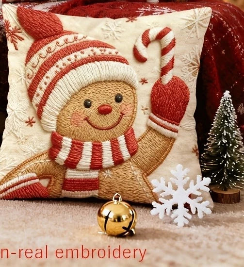 Reindeer & Candy Cane Pillow Cover