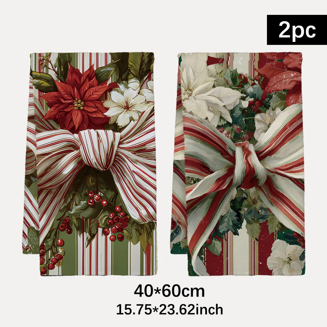 Vintage Christmas Floral Kitchen Towels — Set of 2