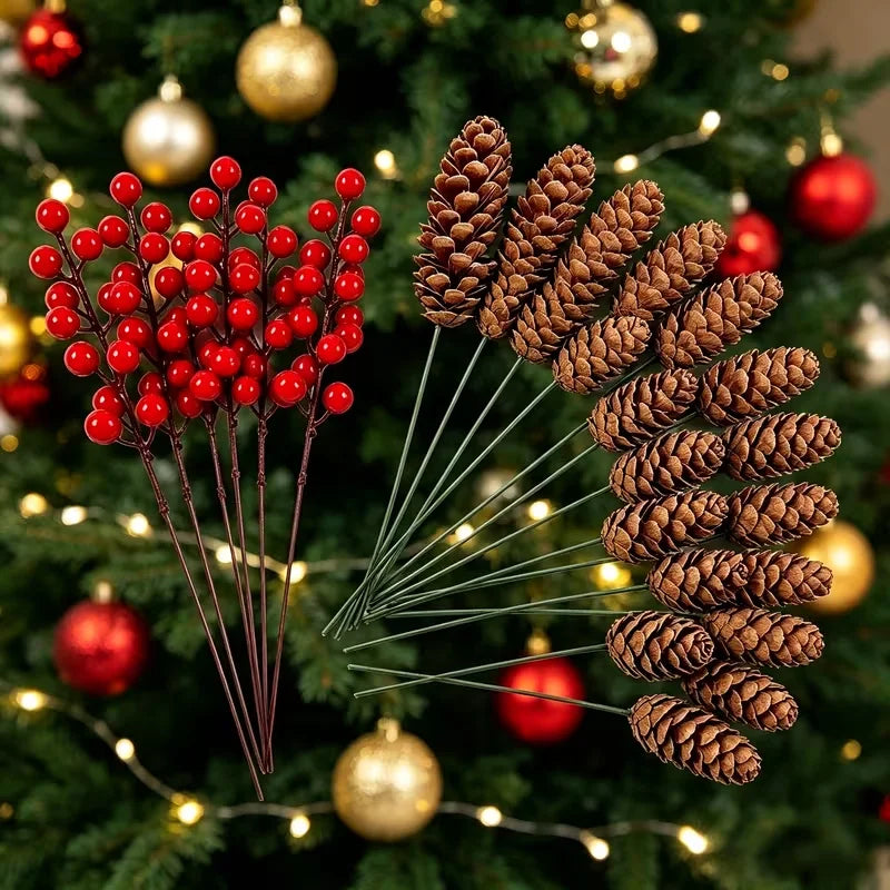 Pinecone and Red Berry Craft Picks