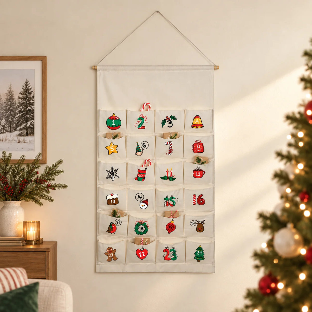 24-Pocket Canvas Christmas Advent Calendar