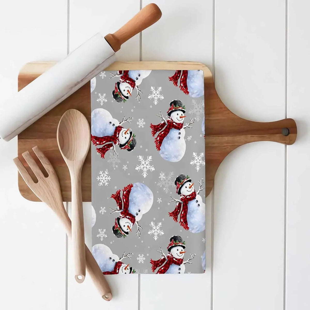 Snowman & Snowflake Kitchen Towels — Set of 2