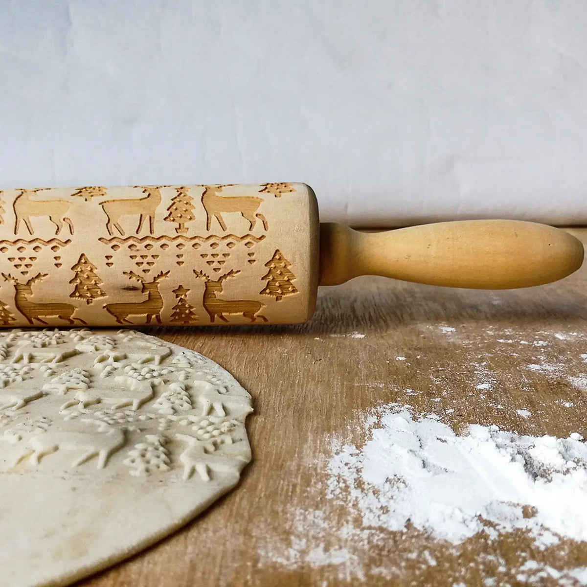 Christmas Patterned Wooden Rolling Pin