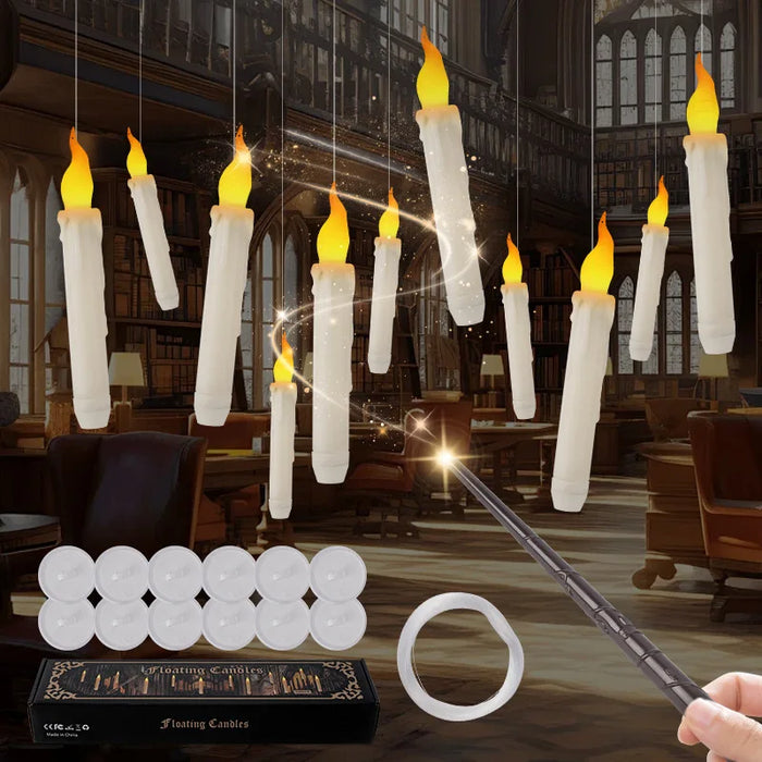 Floating LED Candles with Wand Remote — Set of 12