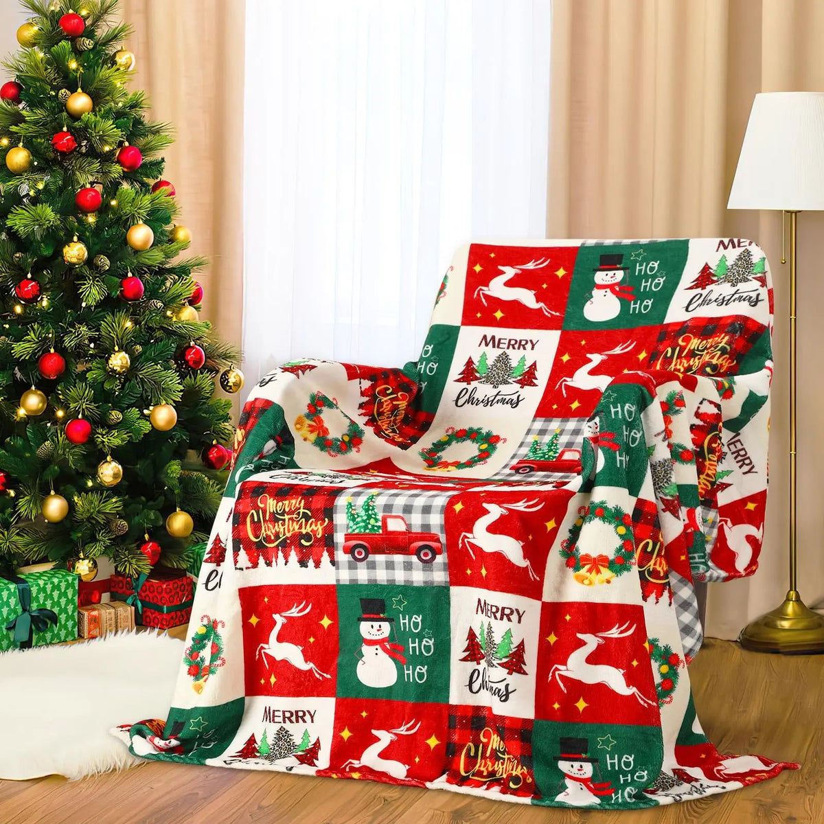 Christmas Patchwork Print Throw Blanket
