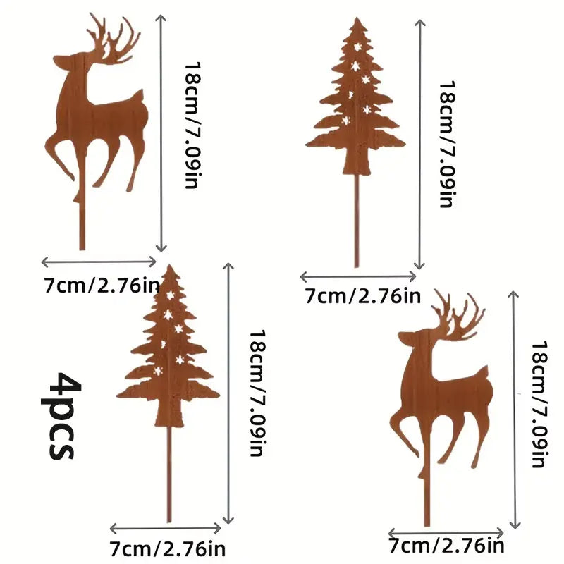 Christmas Tree & Deer Metal Yard Stakes