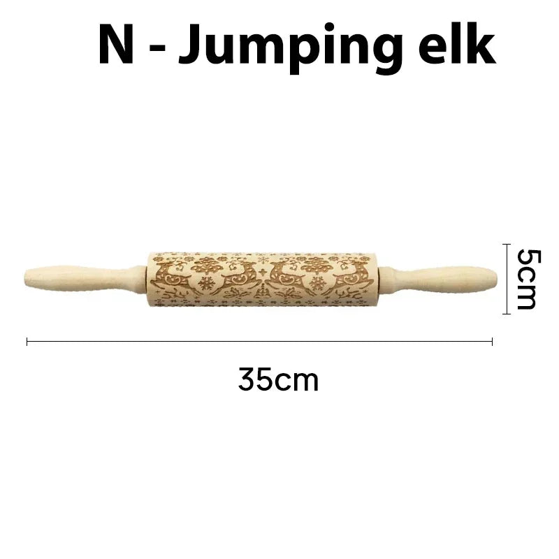 Christmas Patterned Wooden Rolling Pin