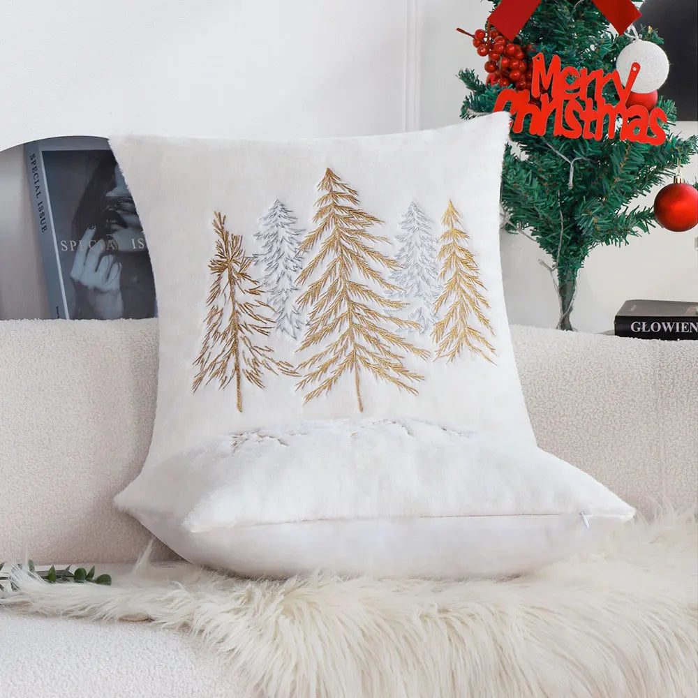 Faux Fur Christmas Tree Pillow Cover