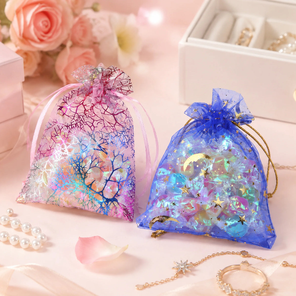 Gold Star Organza Gift Bags — Pack of 100