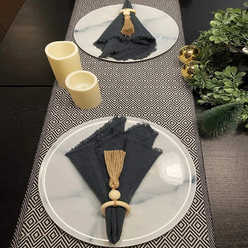 Wood Bead & Tassel Napkin Rings